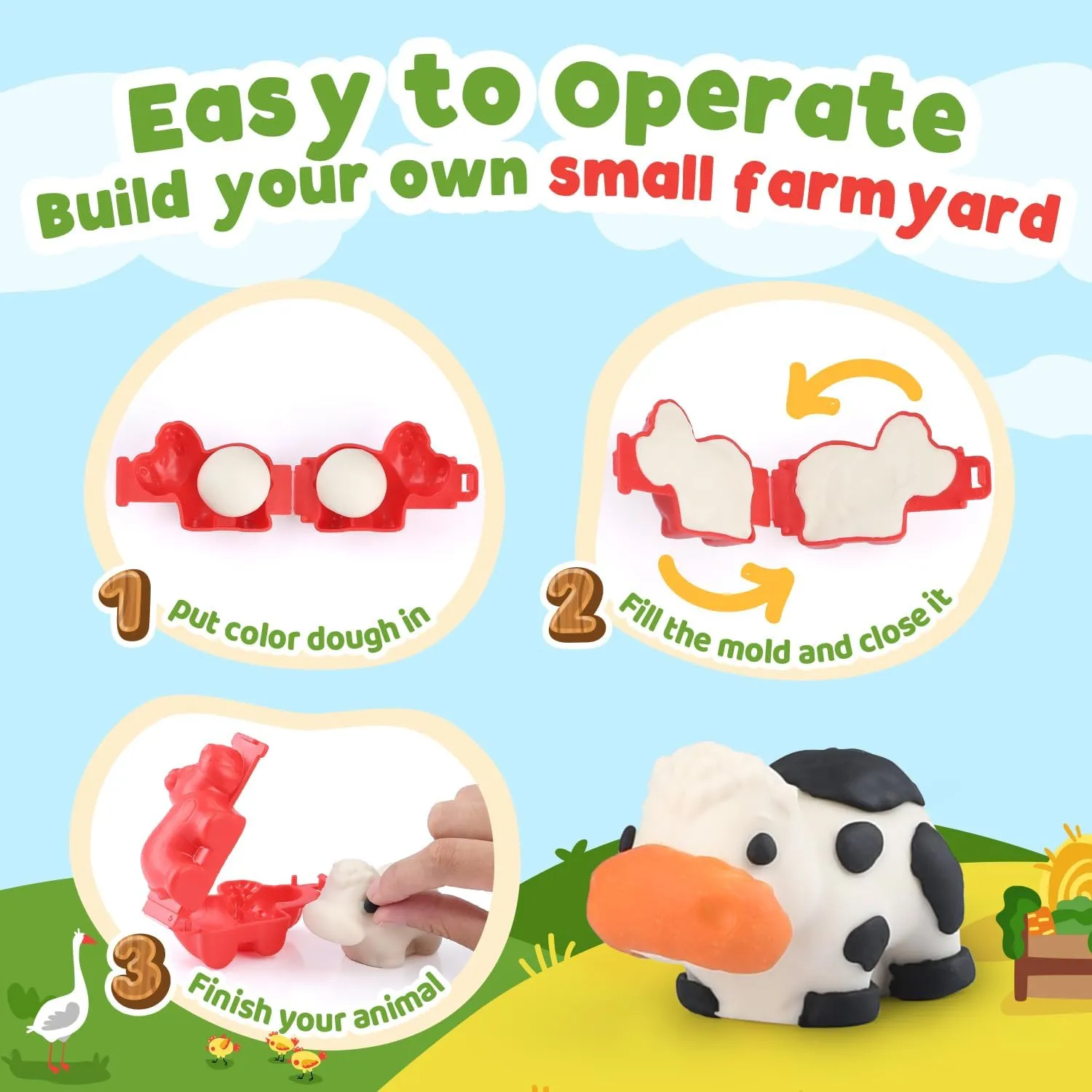 PLAY Farm Animals Clay Sets for Kids Ages 4-8, Color Dough Kit with Animal Molds, Non-Toxic & Safe Toys Gifts for Boys Girls 4-6