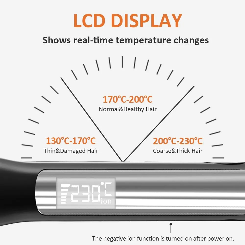 Professional Hair Straightener, 1.18 inch Ionic Titanium Plate, 20S Fast Heat Up Flat Iron with Clear LED Display, 2 in 1 Straightener and Curler Styling Tool for Straighten Hair (Black)