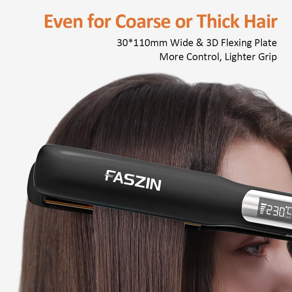 Professional Hair Straightener, 1.18 inch Ionic Titanium Plate, 20S Fast Heat Up Flat Iron with Clear LED Display, 2 in 1 Straightener and Curler Styling Tool for Straighten Hair (Black)