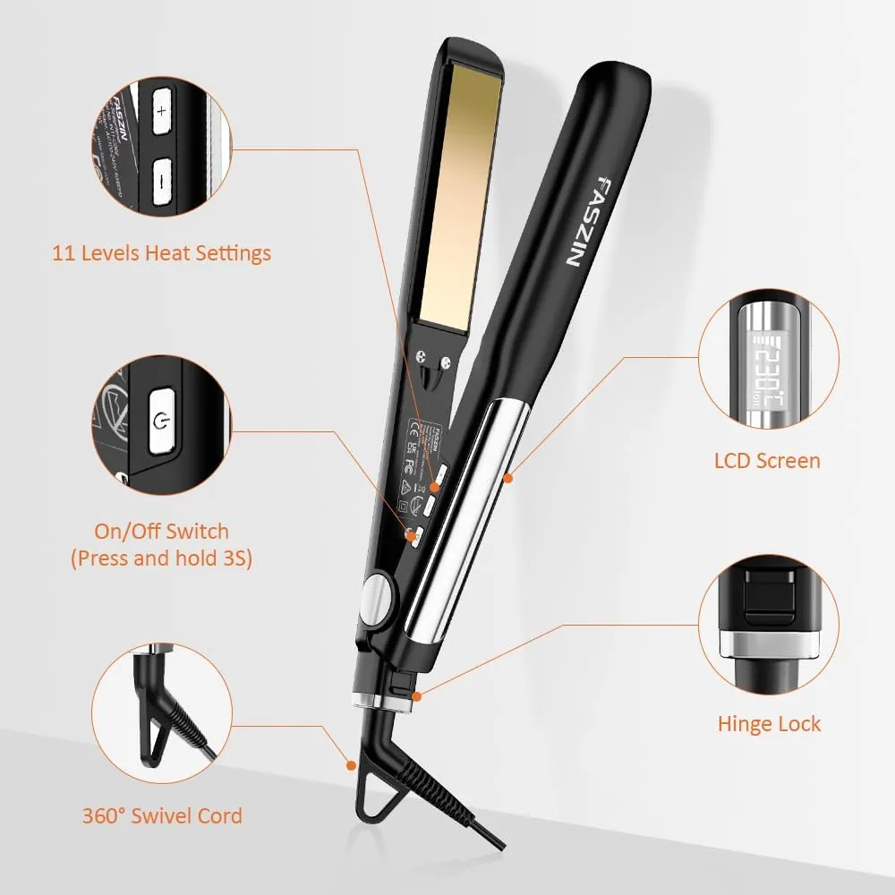 Professional Hair Straightener, 1.18 inch Ionic Titanium Plate, 20S Fast Heat Up Flat Iron with Clear LED Display, 2 in 1 Straightener and Curler Styling Tool for Straighten Hair (Black)
