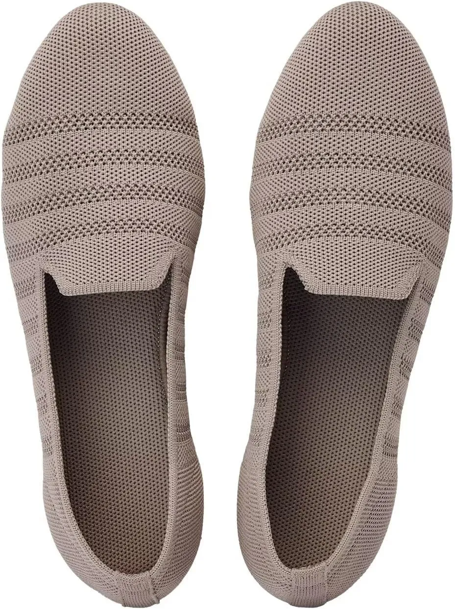 Puxowe Women's Knit Ballet Flats Slip-On Shoes with Low Wedge Sole - Comfortable Round Toe Shoes for Walking, Dress & Casual Outfits