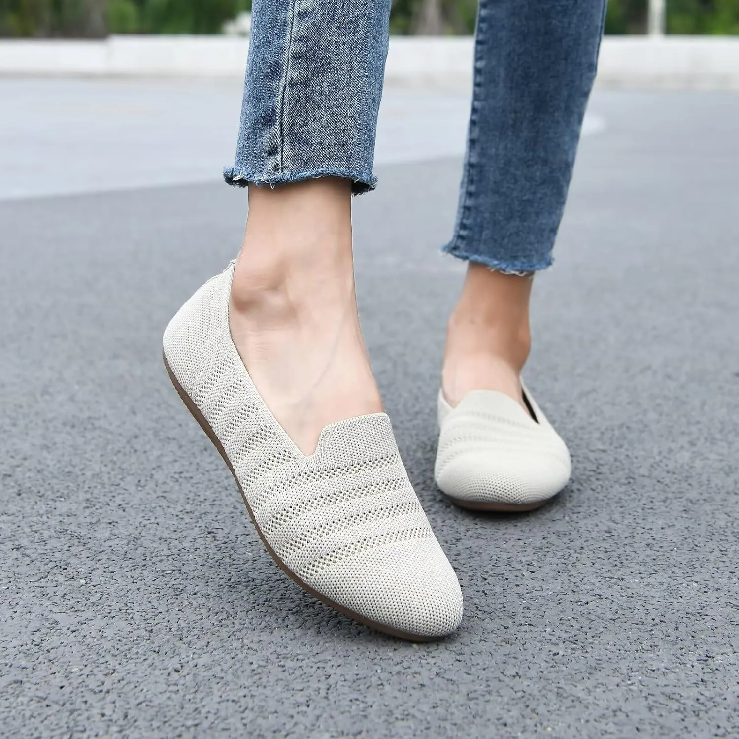 Puxowe Women's Knit Ballet Flats Slip-On Shoes with Low Wedge Sole - Comfortable Round Toe Shoes for Walking, Dress & Casual Outfits