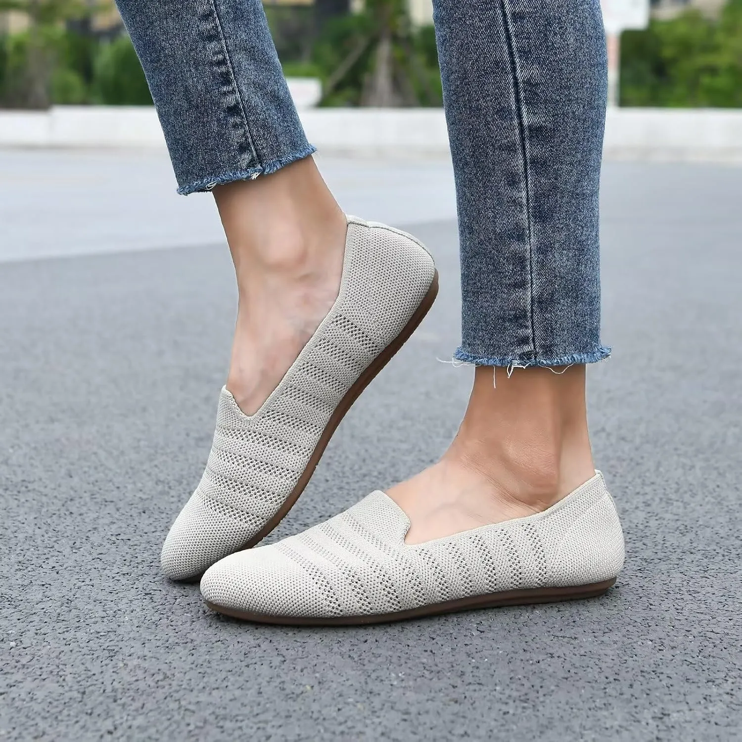 Puxowe Women's Knit Ballet Flats Slip-On Shoes with Low Wedge Sole - Comfortable Round Toe Shoes for Walking, Dress & Casual Outfits
