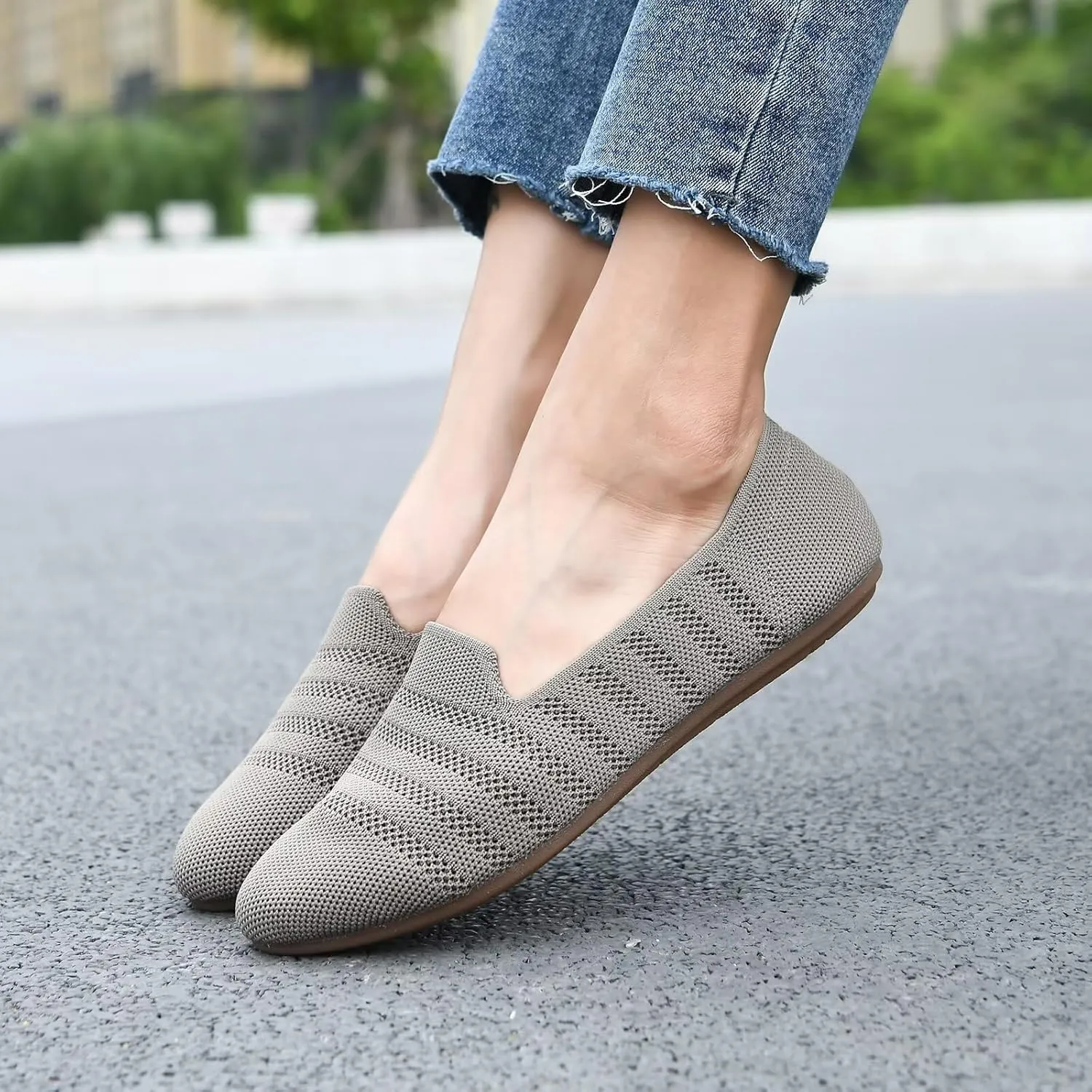 Puxowe Women's Knit Ballet Flats Slip-On Shoes with Low Wedge Sole - Comfortable Round Toe Shoes for Walking, Dress & Casual Outfits