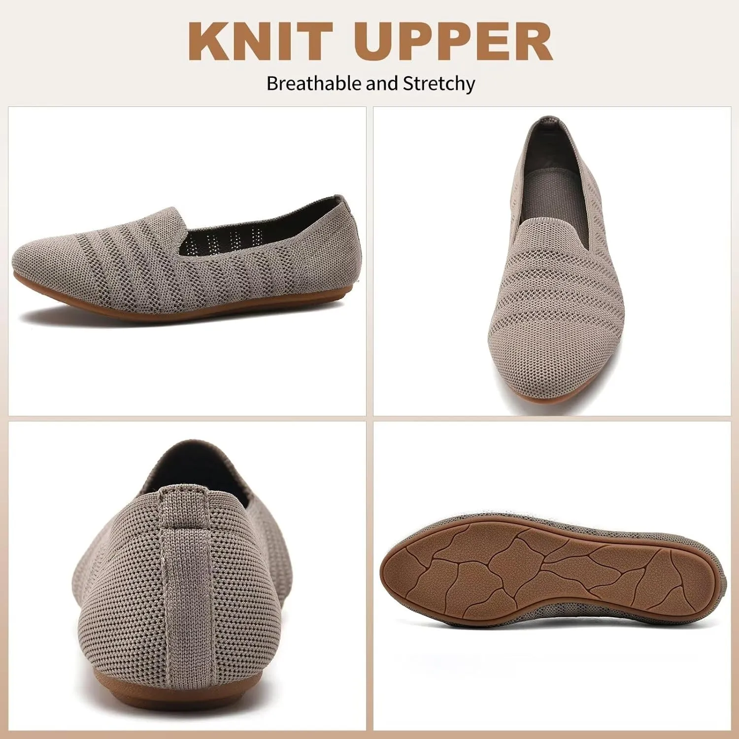 Puxowe Women's Knit Ballet Flats Slip-On Shoes with Low Wedge Sole - Comfortable Round Toe Shoes for Walking, Dress & Casual Outfits
