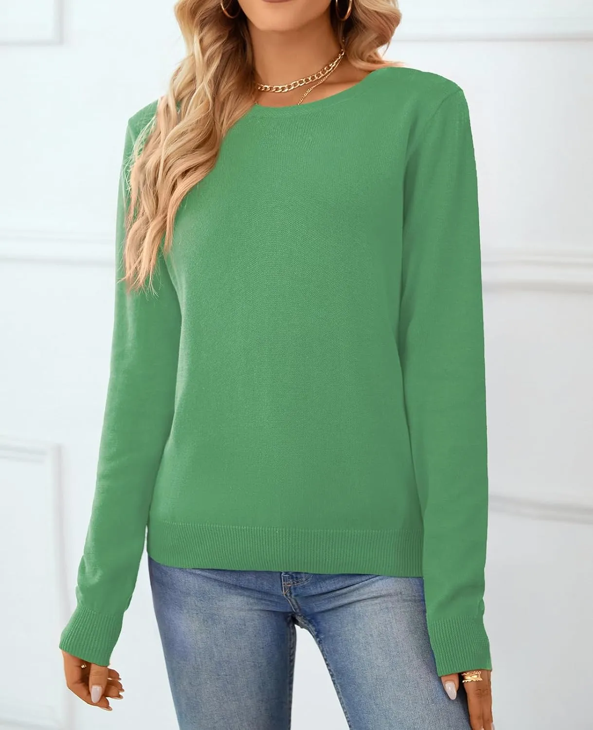 QUALFORT Women's Sweater 100% Cotton Soft Knit Pullover Tops