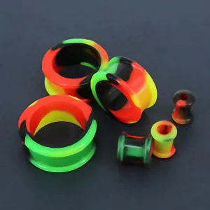 Rainbrow Colour Silicone Flexible Double Flat Flared Tunnels