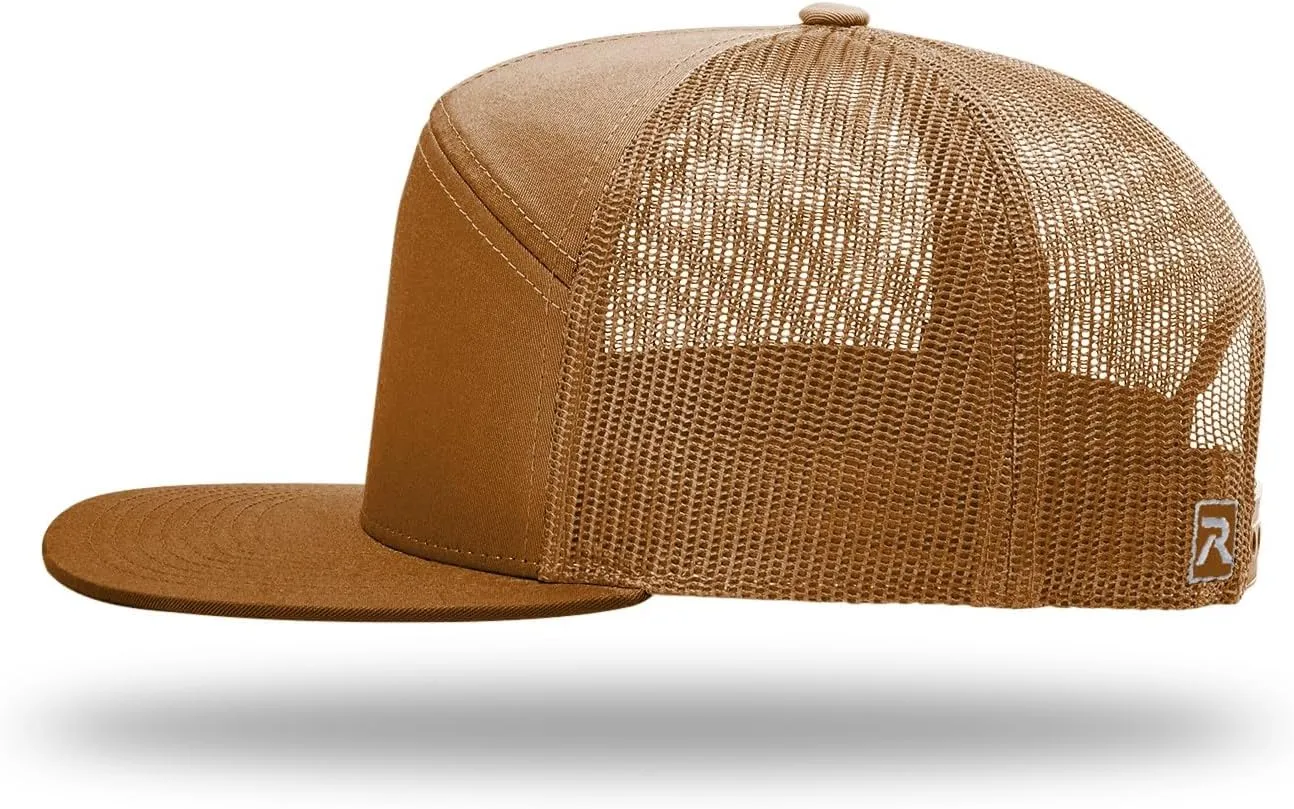 Richardson 168 Hi-Pro 7 Panel Flat Bill Adjustable Snapback Trucker Mesh Back Cap | OSFM | Bulk Pack Available