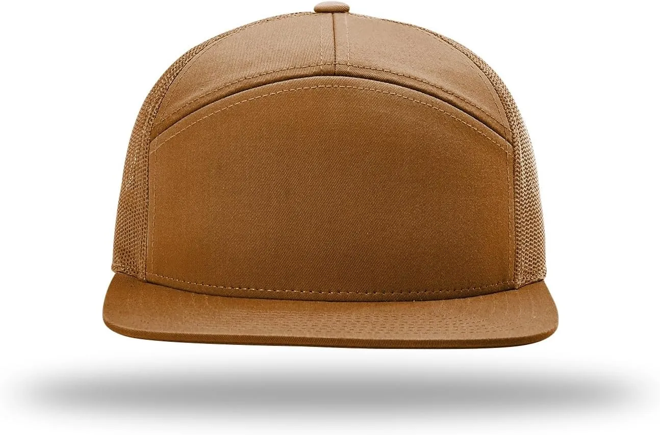 Richardson 168 Hi-Pro 7 Panel Flat Bill Adjustable Snapback Trucker Mesh Back Cap | OSFM | Bulk Pack Available