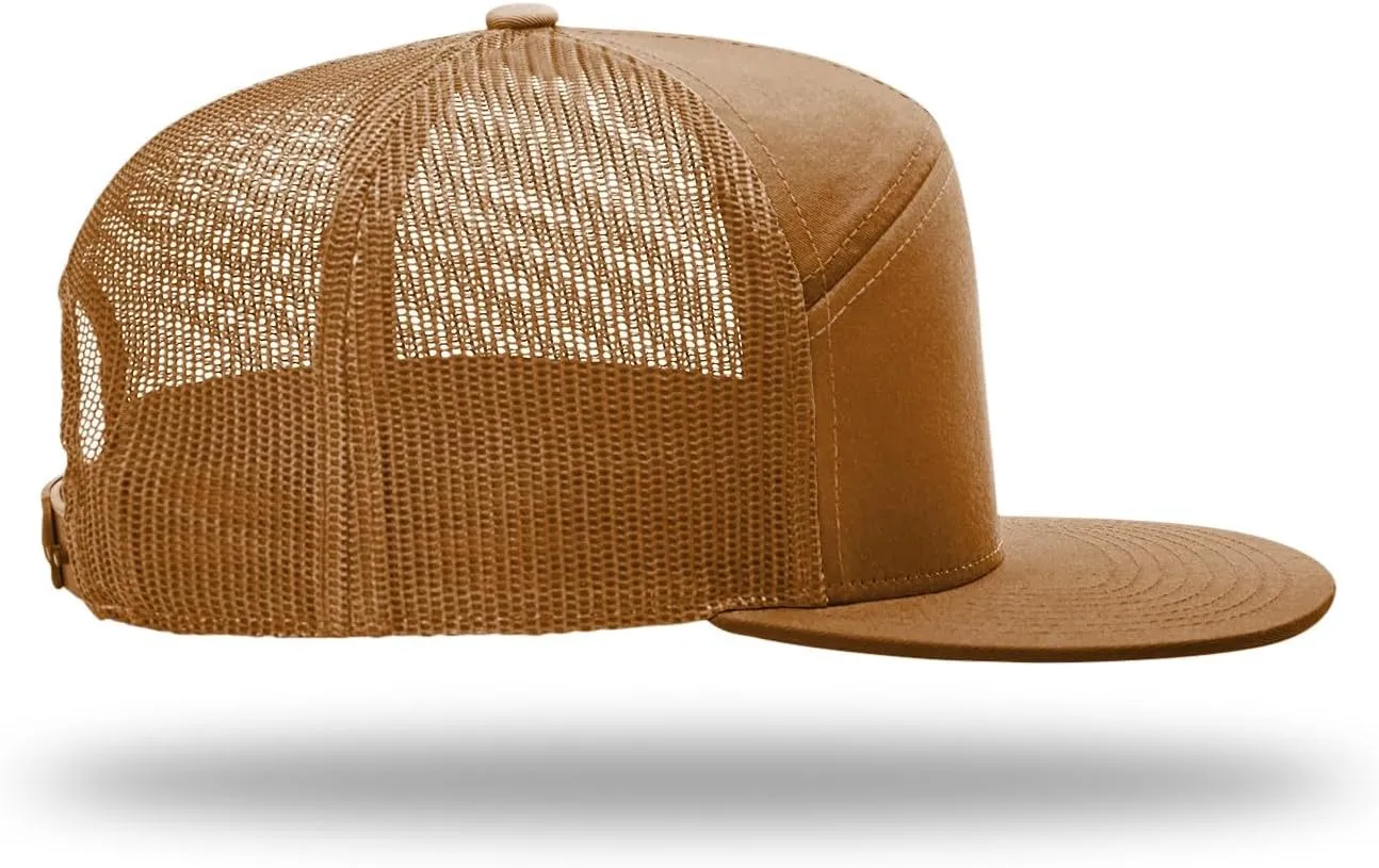 Richardson 168 Hi-Pro 7 Panel Flat Bill Adjustable Snapback Trucker Mesh Back Cap | OSFM | Bulk Pack Available