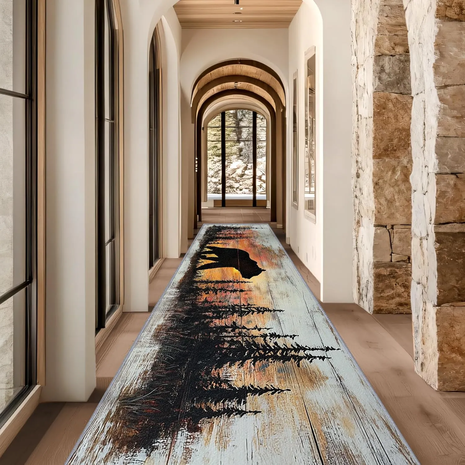 Rustic Rugs for Bedroom, Grizzly Bear Runner Rug, 2x6ft, Forest Landscape Cabin Animal Runners for Hallways, Farmhouse Lodge Country Runner Rug Non Slip Soft - Grizzly Bear Home Decor