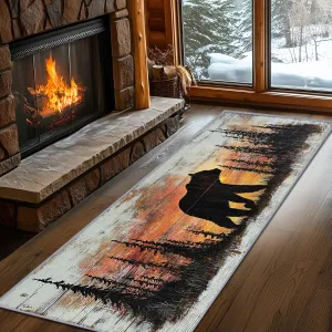 Rustic Rugs for Bedroom, Grizzly Bear Runner Rug, 2x6ft, Forest Landscape Cabin Animal Runners for Hallways, Farmhouse Lodge Country Runner Rug Non Slip Soft - Grizzly Bear Home Decor