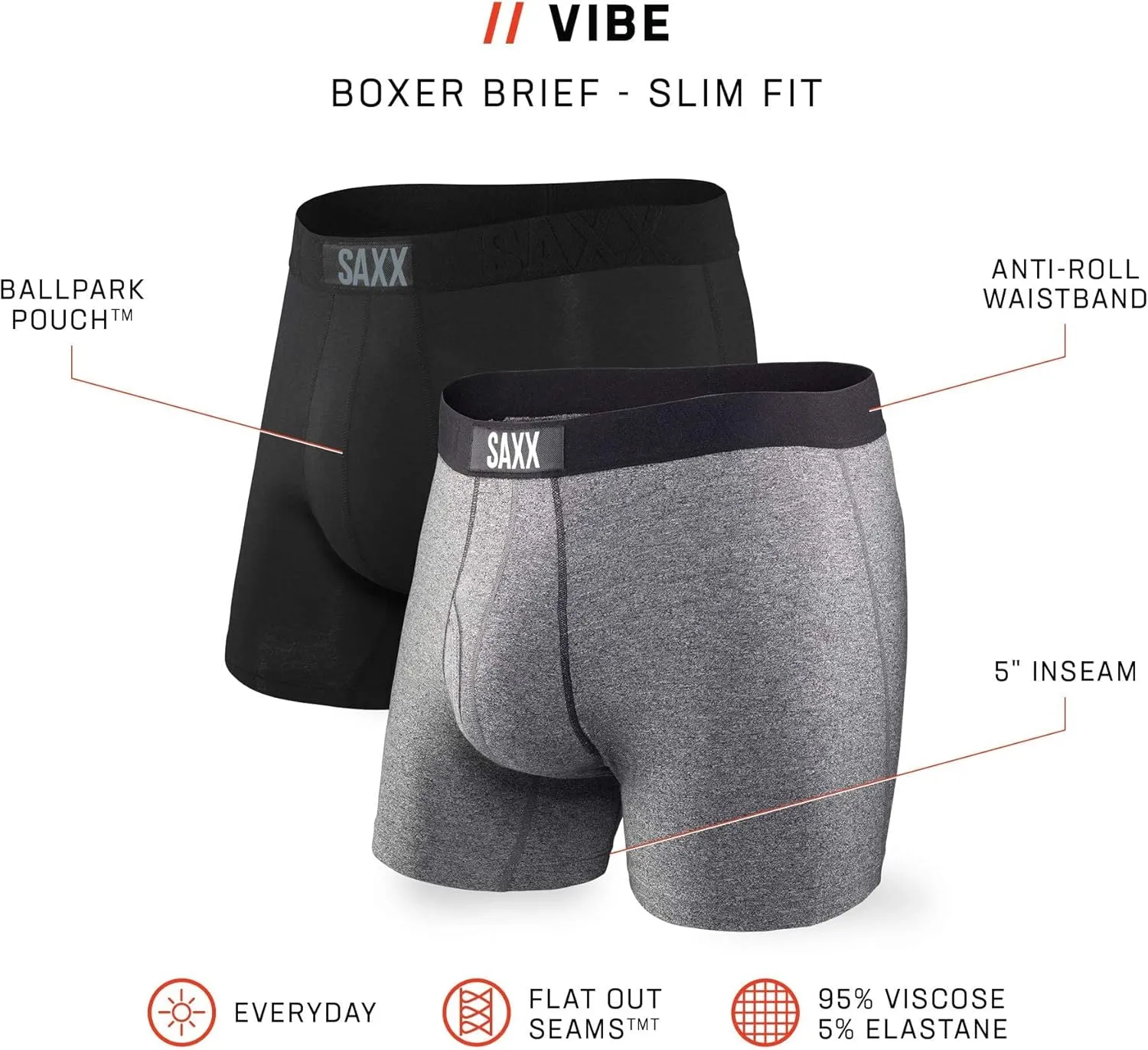 SAXX Underwear Co. Men's Underwear with Pouch Vibe Super Soft Boxer Brief 2Pk