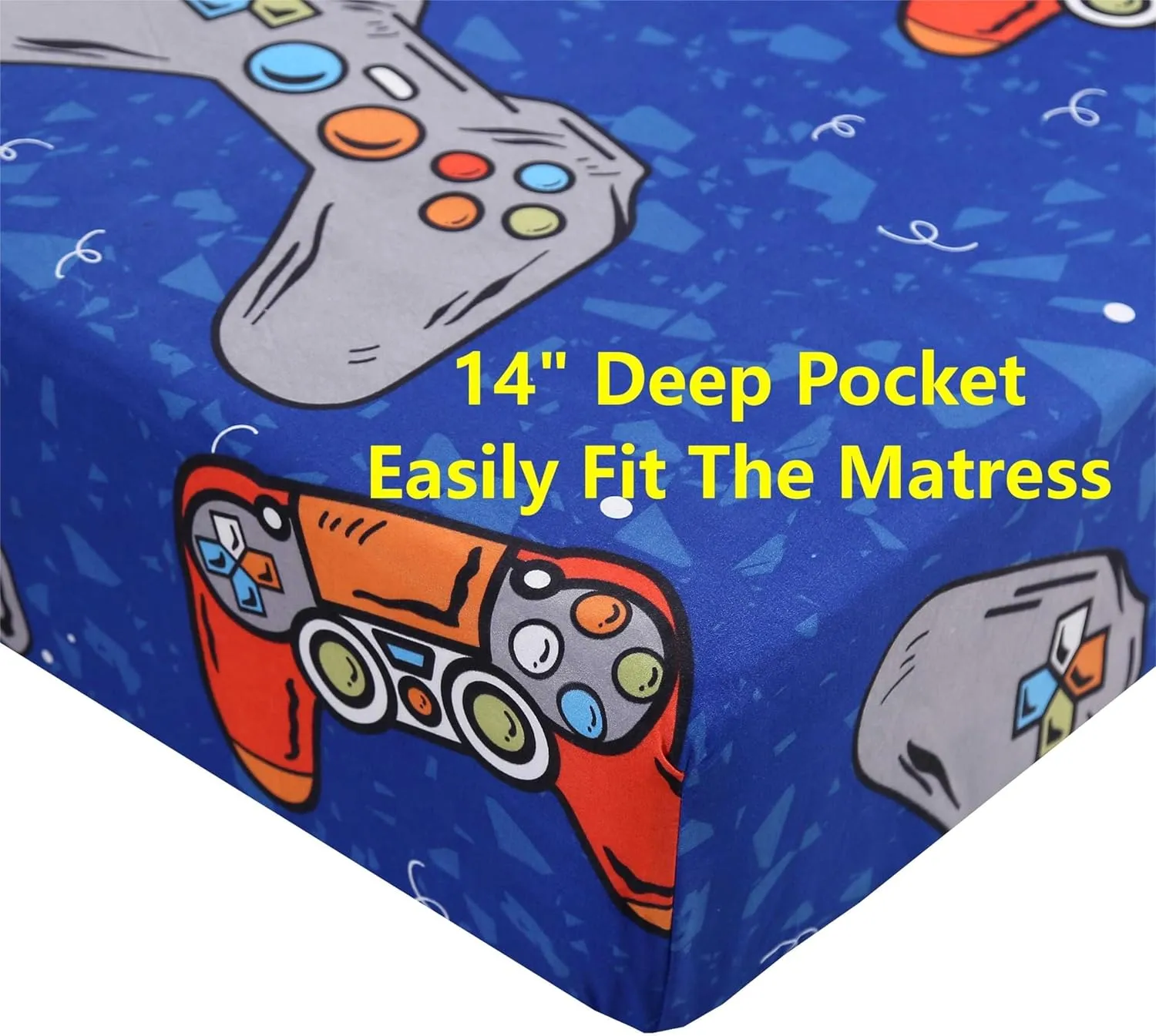 SDIII 4PCS Blue Gamer Sheets Set, Bed in a Bag Gaming Bedding Sheet, Wrinkle and Fade Resistant, Soft Queen Sheets for Kids, Boys and Girls