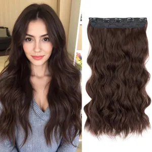 SEGO One Pieces 5 Clips in Hair Extensions Wavy Natural Soft Synthetic Hairpieces for Women Hair Clip Extensions for Women,24inch Chocalate Brown,180g