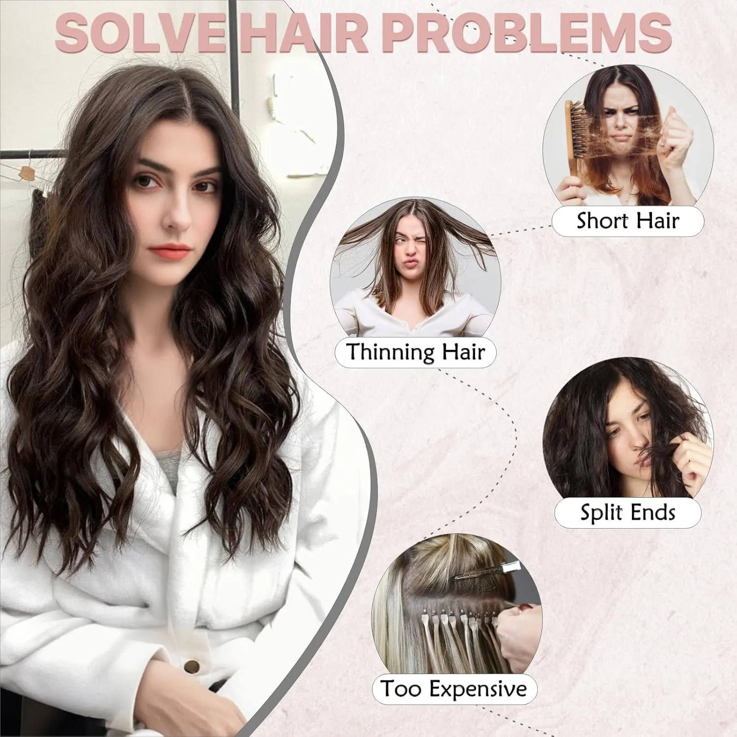 SEGO One Pieces 5 Clips in Hair Extensions Wavy Natural Soft Synthetic Hairpieces for Women Hair Clip Extensions for Women,24inch Chocalate Brown,180g