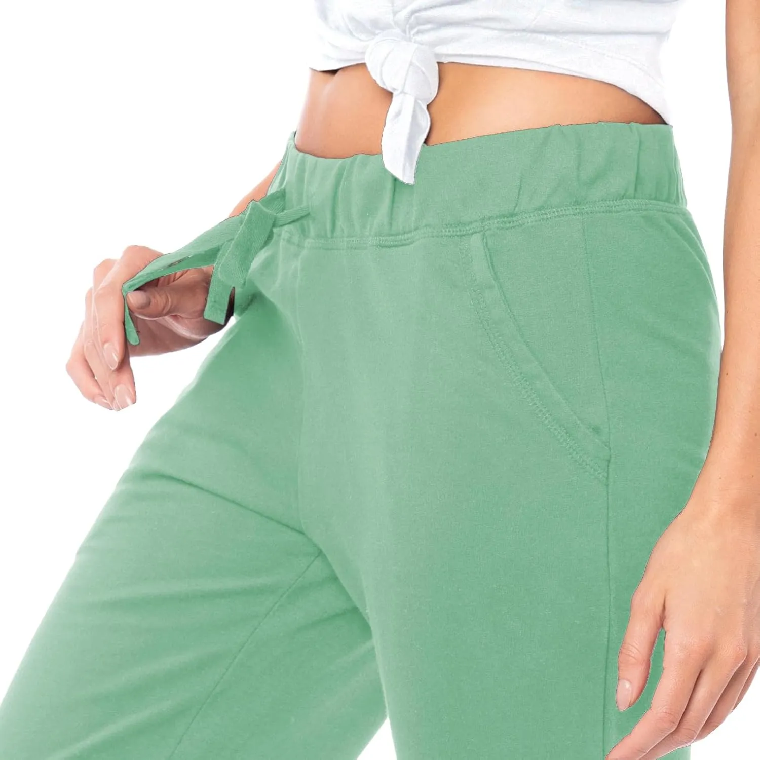 Sexy Basics Women's 2 Pack Ultra Soft French Terry Cotton Drawstring Yoga Lounge Long Pants