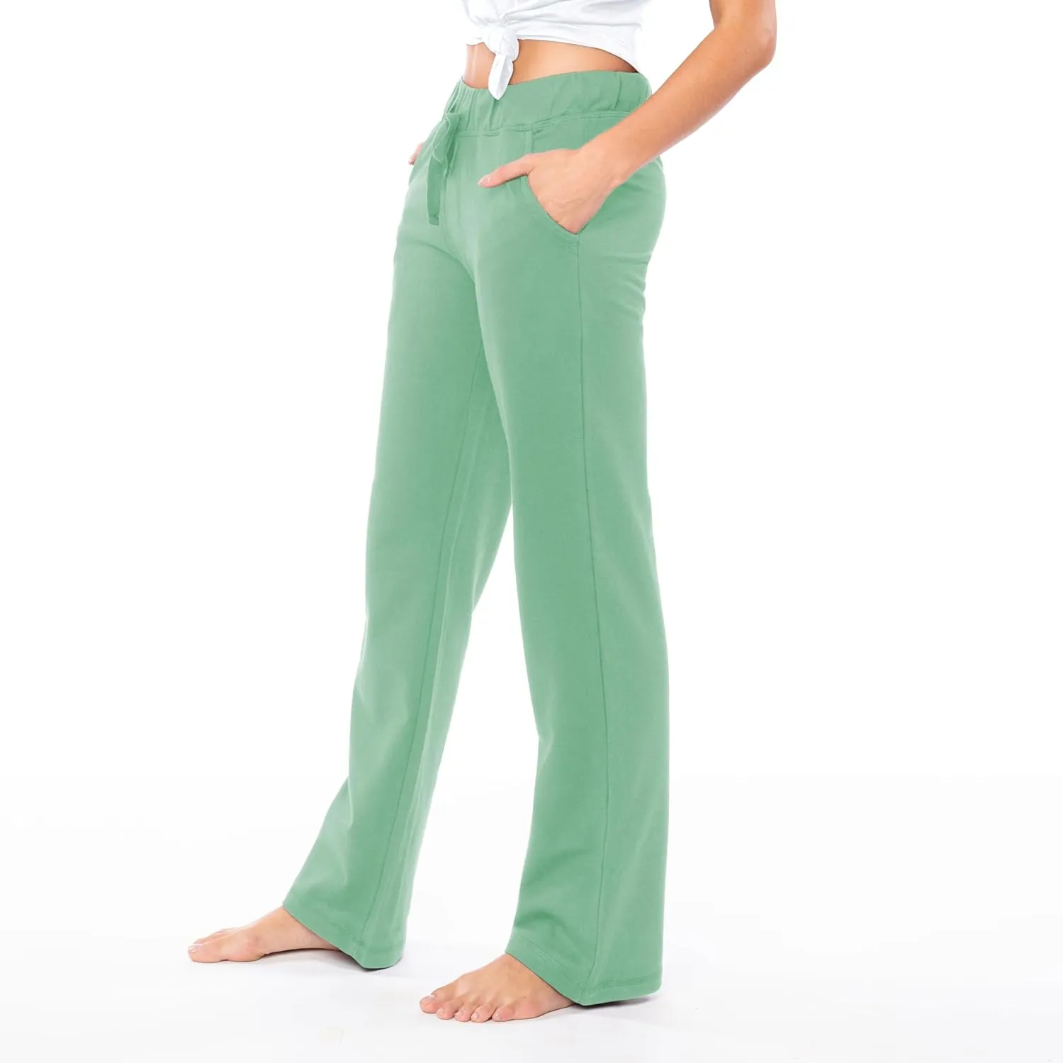 Sexy Basics Women's 2 Pack Ultra Soft French Terry Cotton Drawstring Yoga Lounge Long Pants