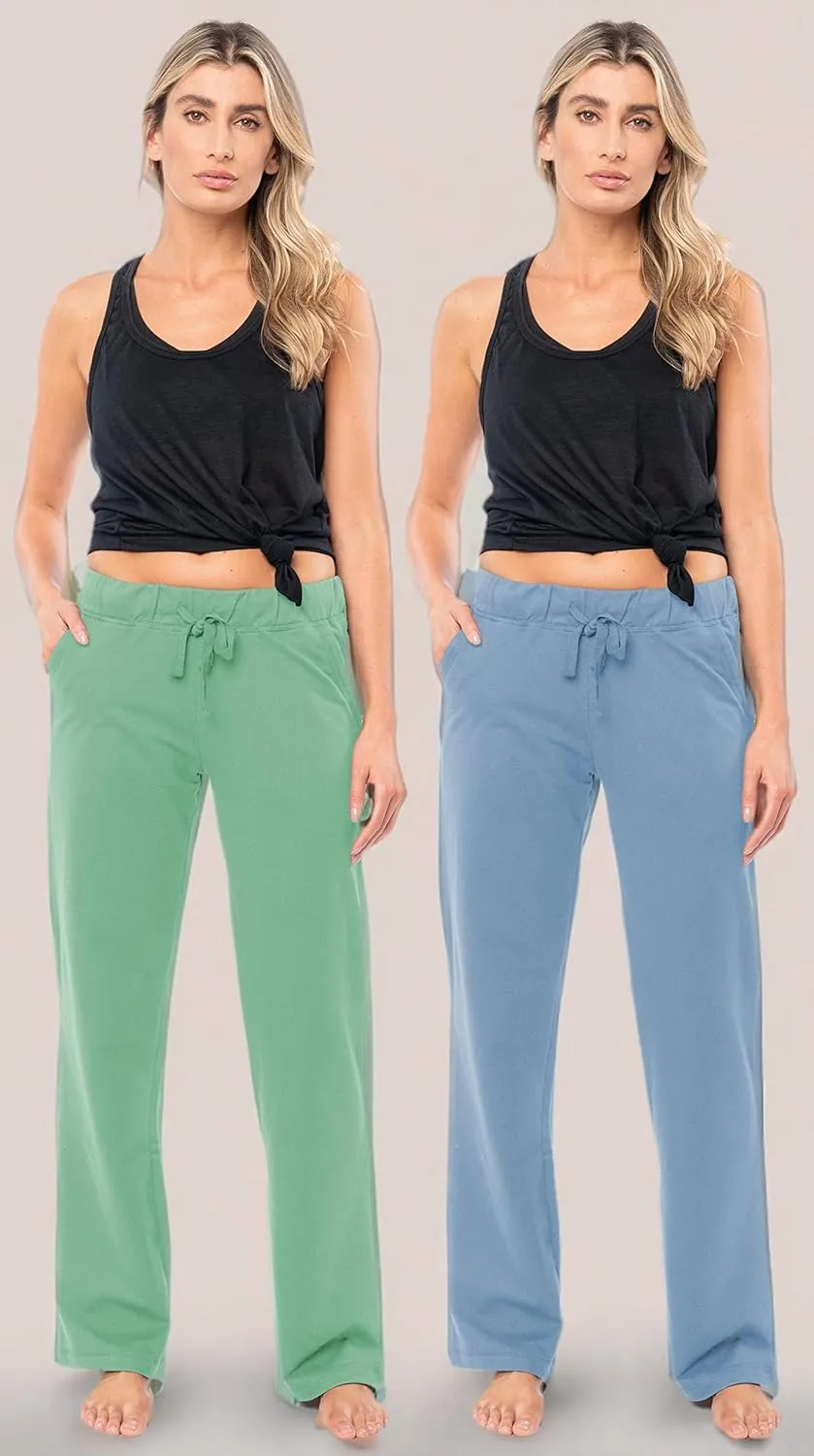 Sexy Basics Women's 2 Pack Ultra Soft French Terry Cotton Drawstring Yoga Lounge Long Pants