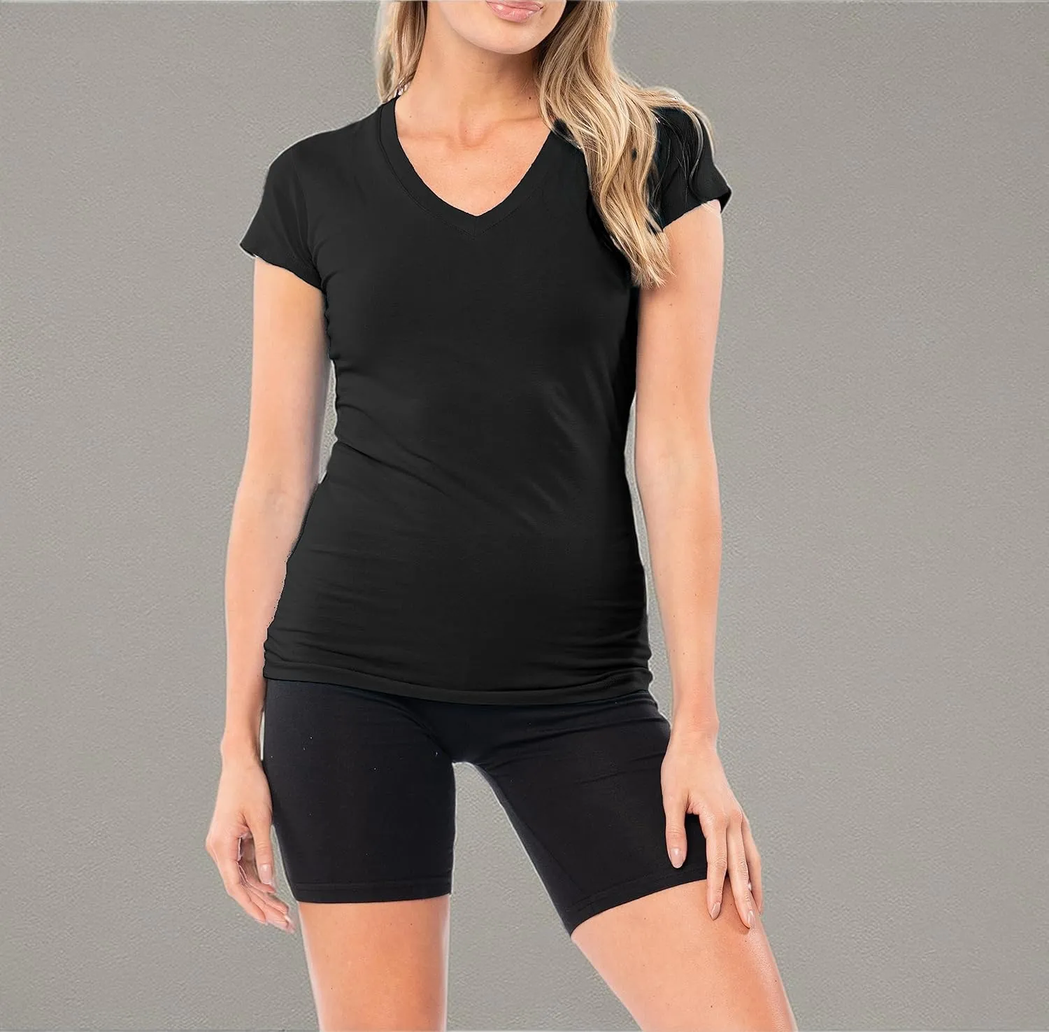 Sexy Basics Women's 5 & 10 Pack Casual & Active Cotton Stretch V Neck Short Sleeve Shirts