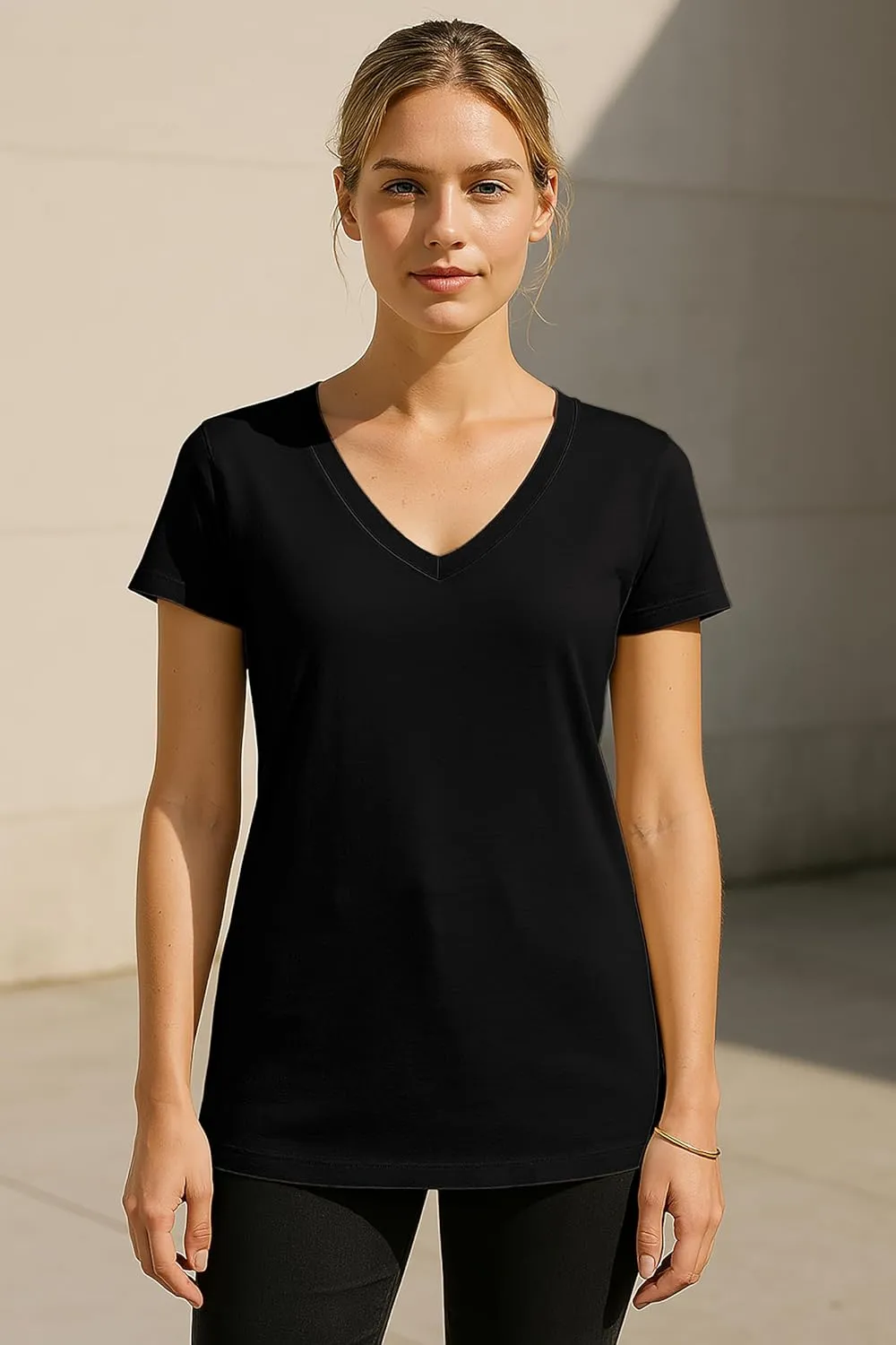 Sexy Basics Women's 5 & 10 Pack Casual & Active Cotton Stretch V Neck Short Sleeve Shirts