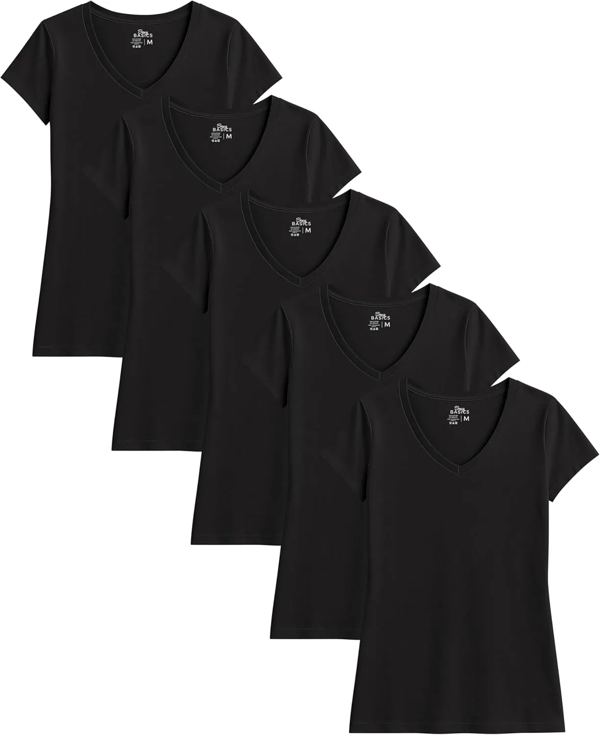 Sexy Basics Women's 5 & 10 Pack Casual & Active Cotton Stretch V Neck Short Sleeve Shirts