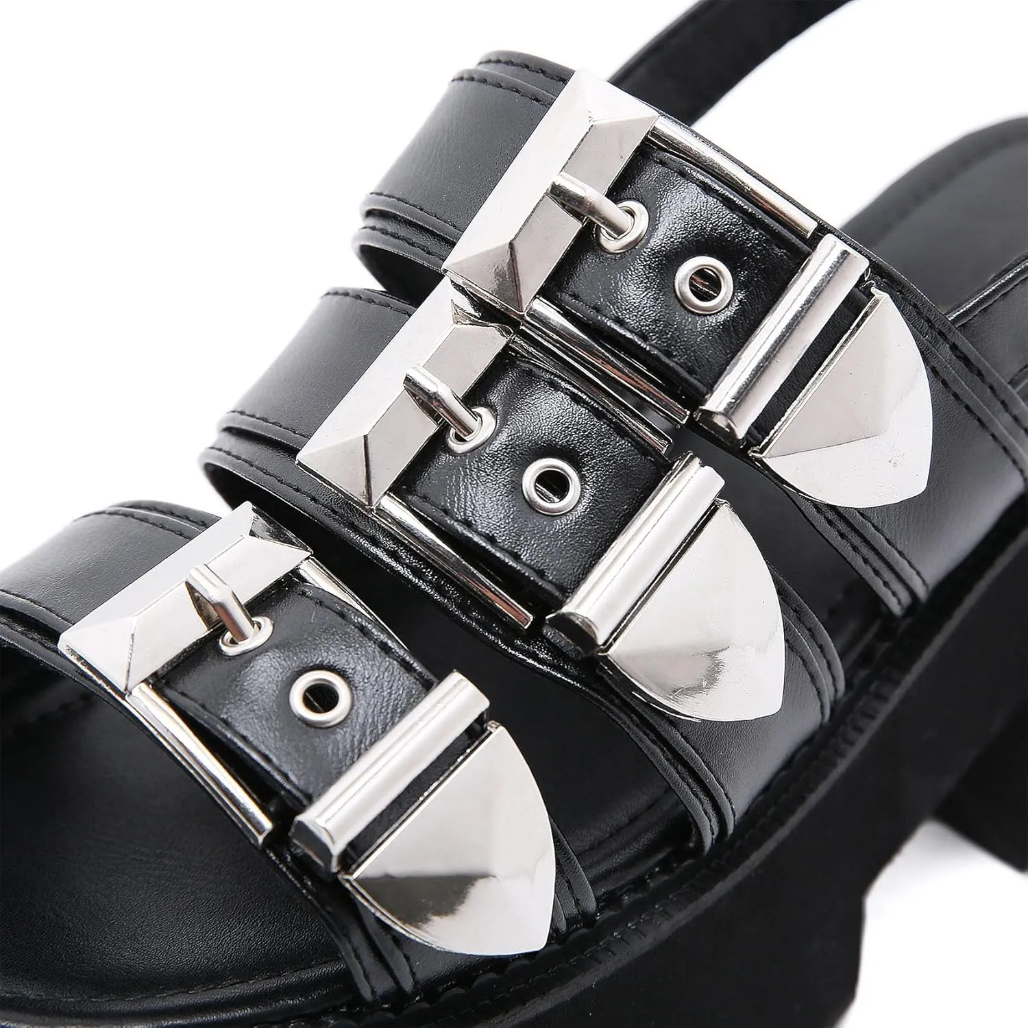 SHEMEE Chunky Platform Gladiator Roman Sandals Women Black Punk Goth Shoes Multi Strap Lightweight Fisherman Wedge Sandal