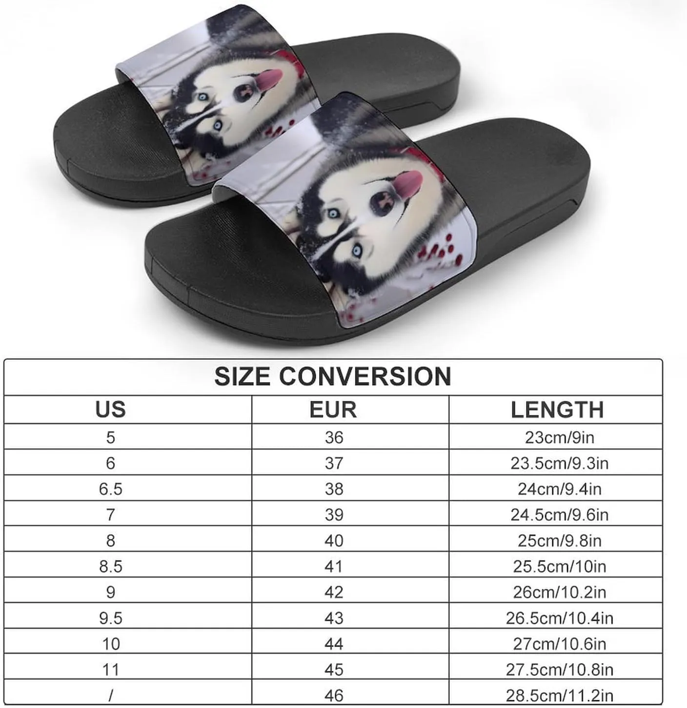 Siberian Husky Dog Snow Day Men's Slide Sandal Non Slip Shower Shoes Bathroom Slippers for Pool Beach