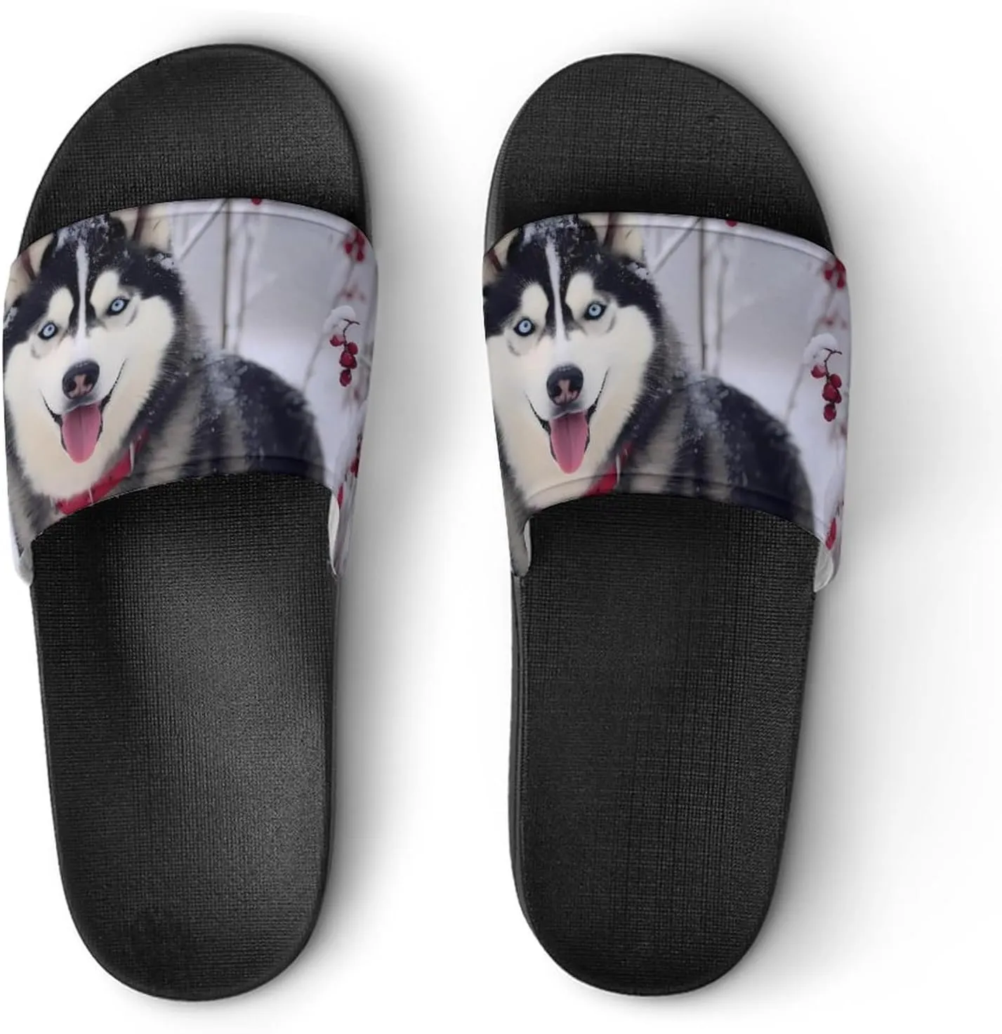 Siberian Husky Dog Snow Day Men's Slide Sandal Non Slip Shower Shoes Bathroom Slippers for Pool Beach