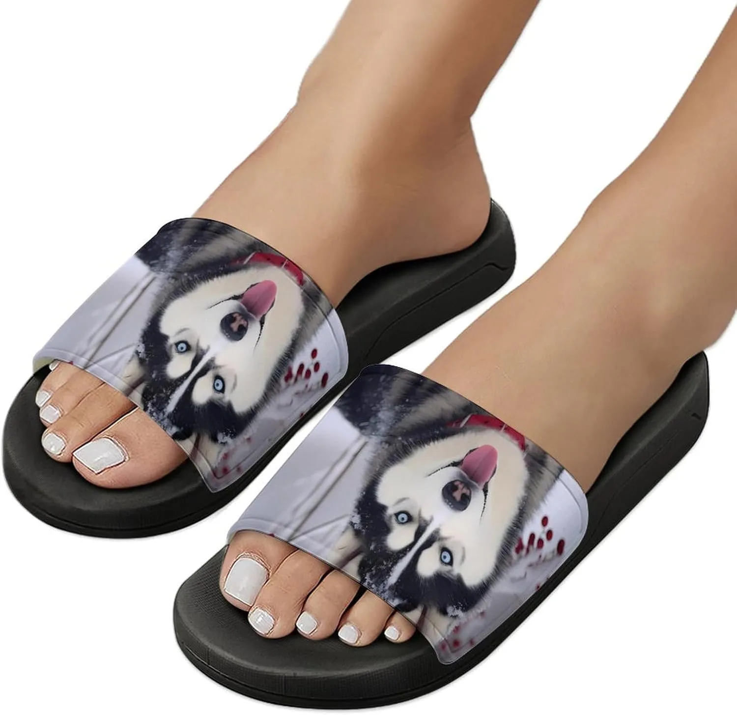 Siberian Husky Dog Snow Day Men's Slide Sandal Non Slip Shower Shoes Bathroom Slippers for Pool Beach