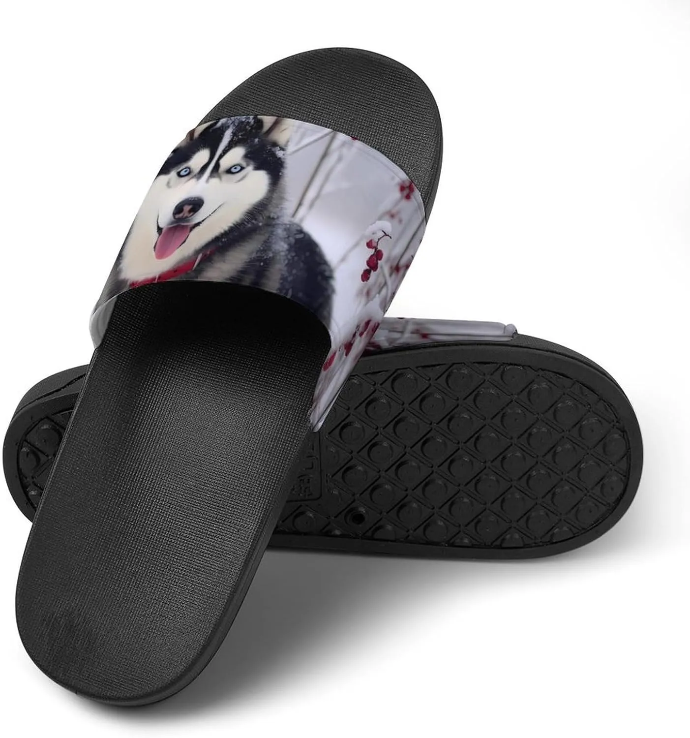 Siberian Husky Dog Snow Day Men's Slide Sandal Non Slip Shower Shoes Bathroom Slippers for Pool Beach