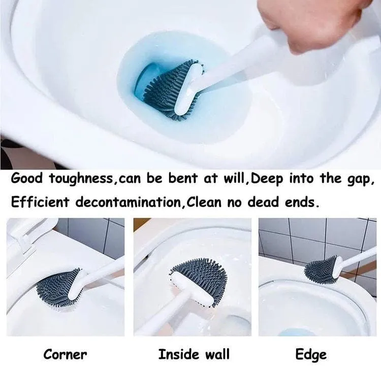 Silicone Toilet Brush With Holder Set, Flexible Toilet Cleaning Brush, Flexible Toilet Cleaning Bowl Brush Head With Silicone Bristles