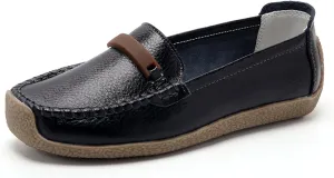 Solaud Women's Leather Loafers Comfort Soft Wild Driving Anti-Collision Penny Moccasins Nurses Work Daily Walking Flats Casual Shoes