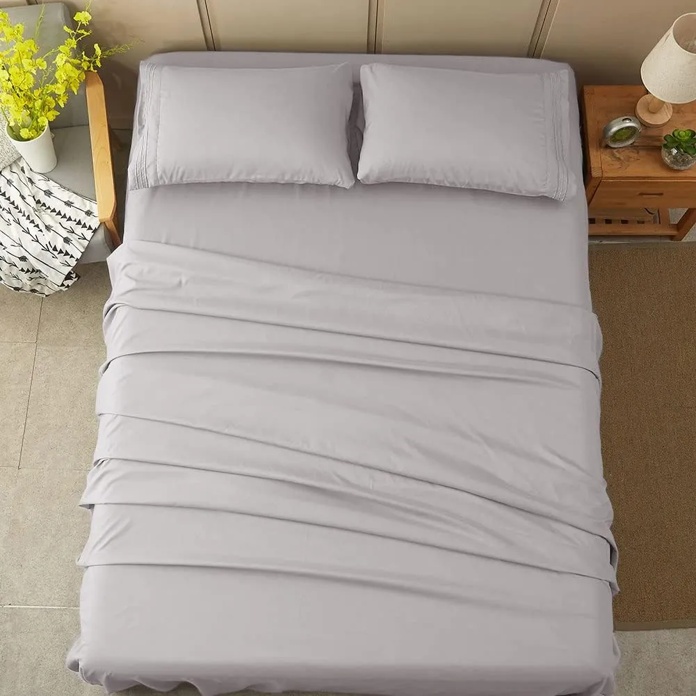 SONORO KATE Sheets Super Soft Microfiber 1800 Thread Count 16 Inch Deep Pocket 4 Piece Queen Grey