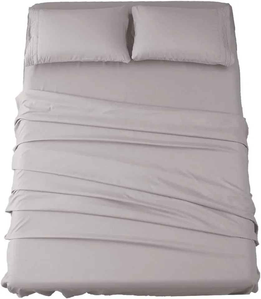 SONORO KATE Sheets Super Soft Microfiber 1800 Thread Count 16 Inch Deep Pocket 4 Piece Queen Grey