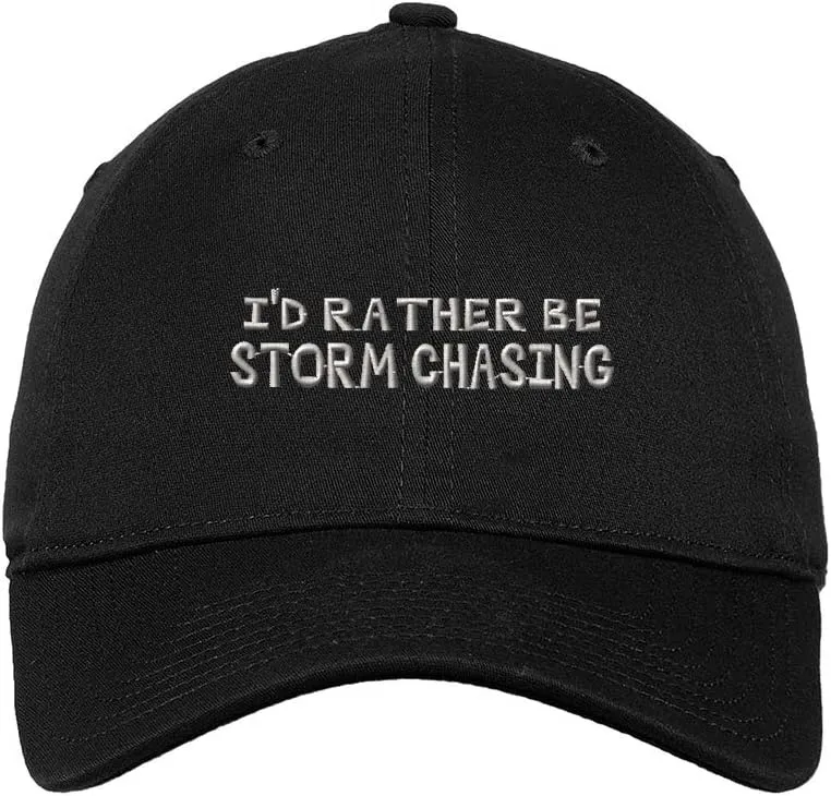 Speedy Pros I`D Rather Be Storm Chasing Embroidered Unisex Adult Flat Solid Buckle Cotton Unstructured Hat Low Profile Cap - Black, One Size