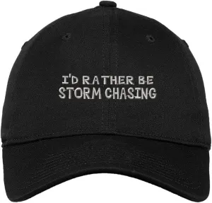 Speedy Pros I`D Rather Be Storm Chasing Embroidered Unisex Adult Flat Solid Buckle Cotton Unstructured Hat Low Profile Cap - Black, One Size