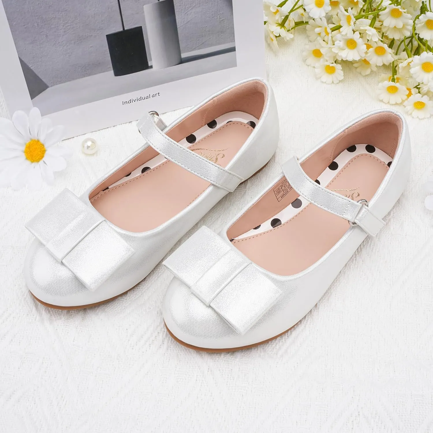 Stelle Girls Mary Jane Dress Shoes Ballerina Flat with Bow for Toddler/Little/Big Kids