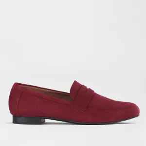 Suede Penny Loafer in Burgundy - 12587