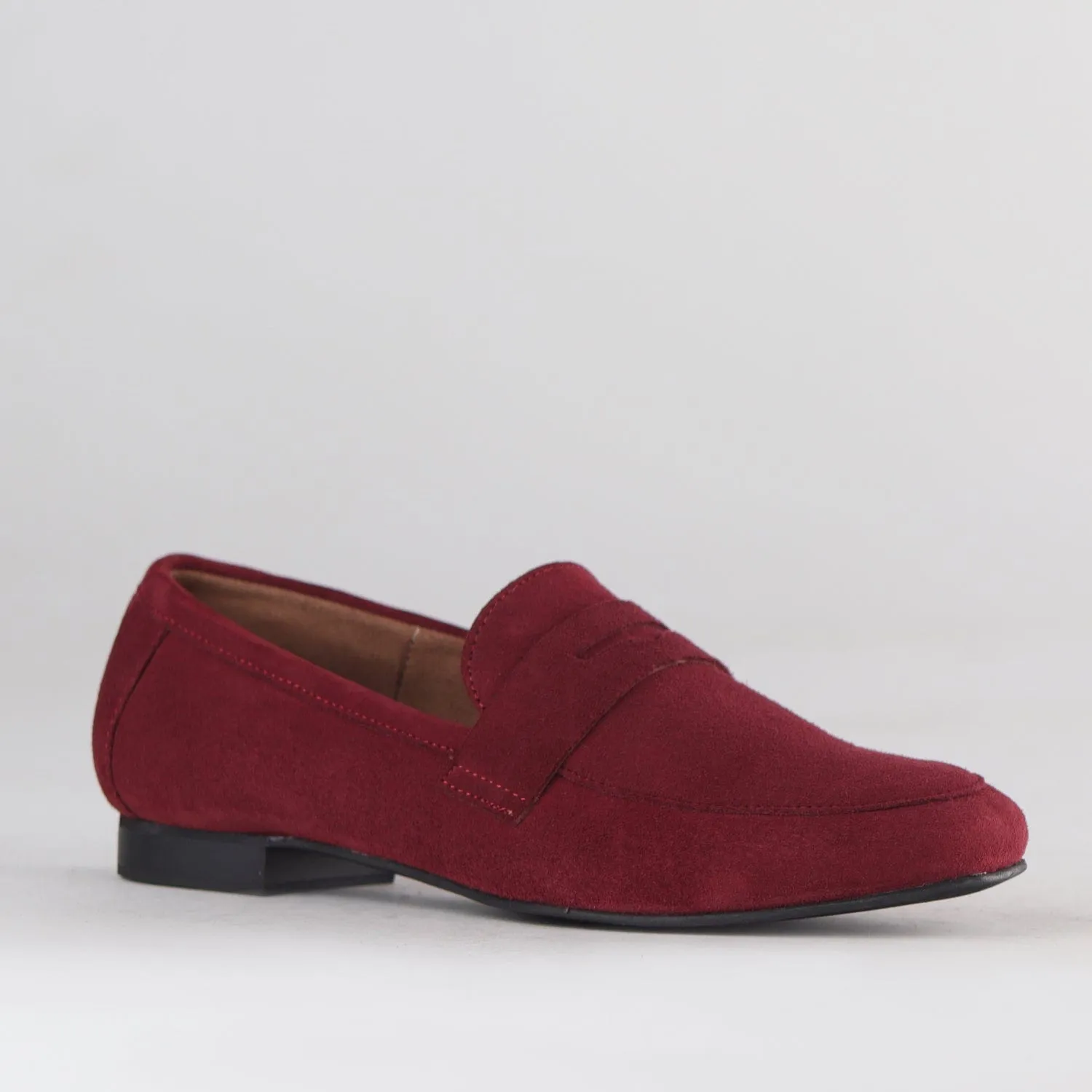 Suede Penny Loafer in Burgundy - 12587