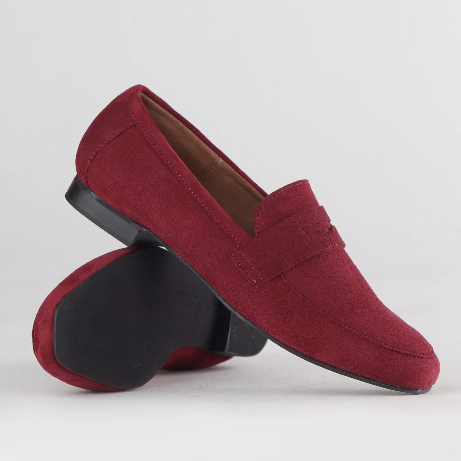 Suede Penny Loafer in Burgundy - 12587