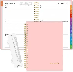 SUNEE Academic Planner 2025-2026 Weekly and Monthly - from July 2025 to June 2026, 6.4"x8.3" School Year Calendar Daily Planner with Monthly Tab, Flexible Cover, Note Pages, Spiral Binding, Pink