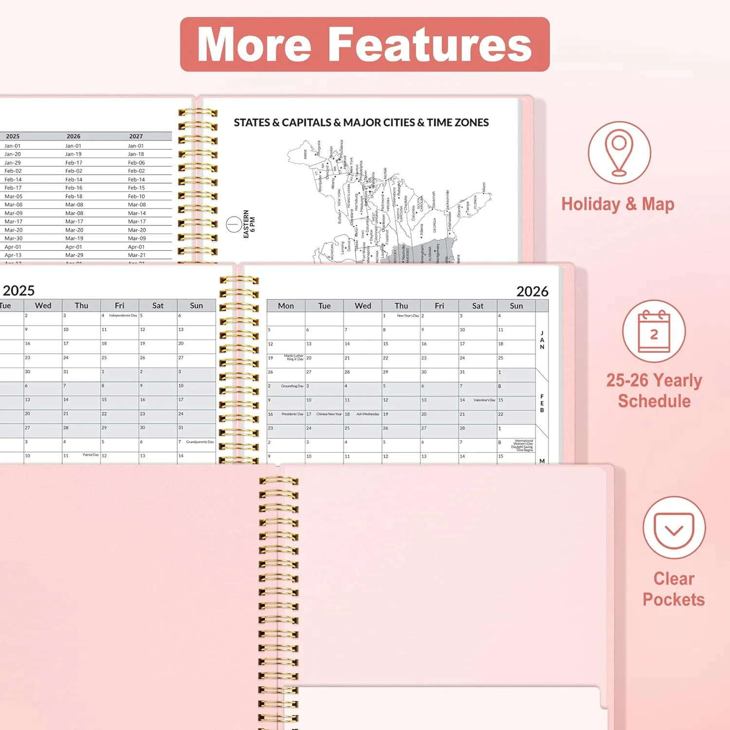 SUNEE Academic Planner 2025-2026 Weekly and Monthly - from July 2025 to June 2026, 6.4"x8.3" School Year Calendar Daily Planner with Monthly Tab, Flexible Cover, Note Pages, Spiral Binding, Pink