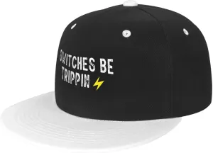 Switches Be Trippin Flat Bill Hats Snapback Hat Brim Baseball Cap for Men Adjustable,White