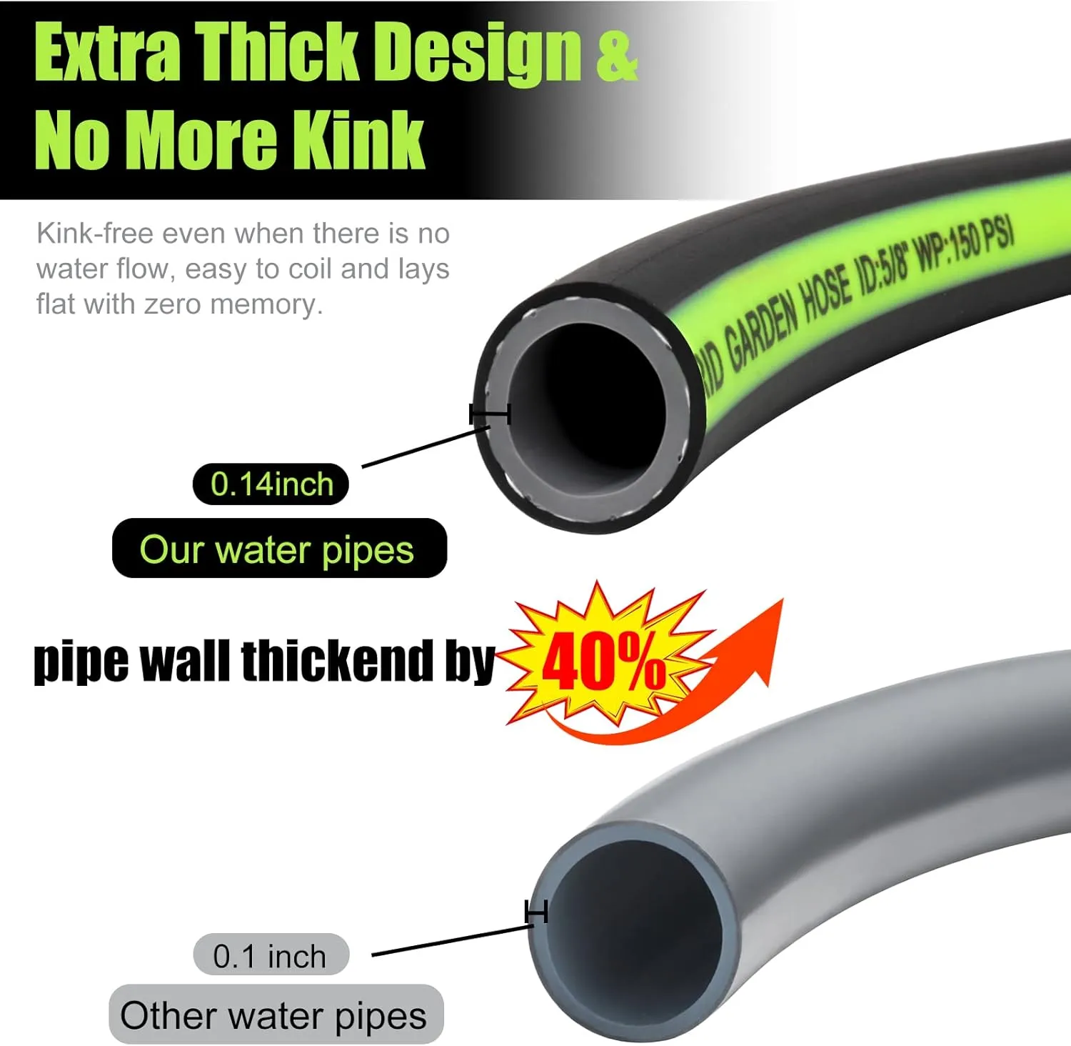 SYEENIFY Kink Free Garden Hose 25ft 5/8", Heavy Duty Hybrid Water Hose, Ultra Durable Flexible Rubber Hose with Sprayer Nozzle,Leakproof Yard Outdoor Hose with Brass Solid Connector