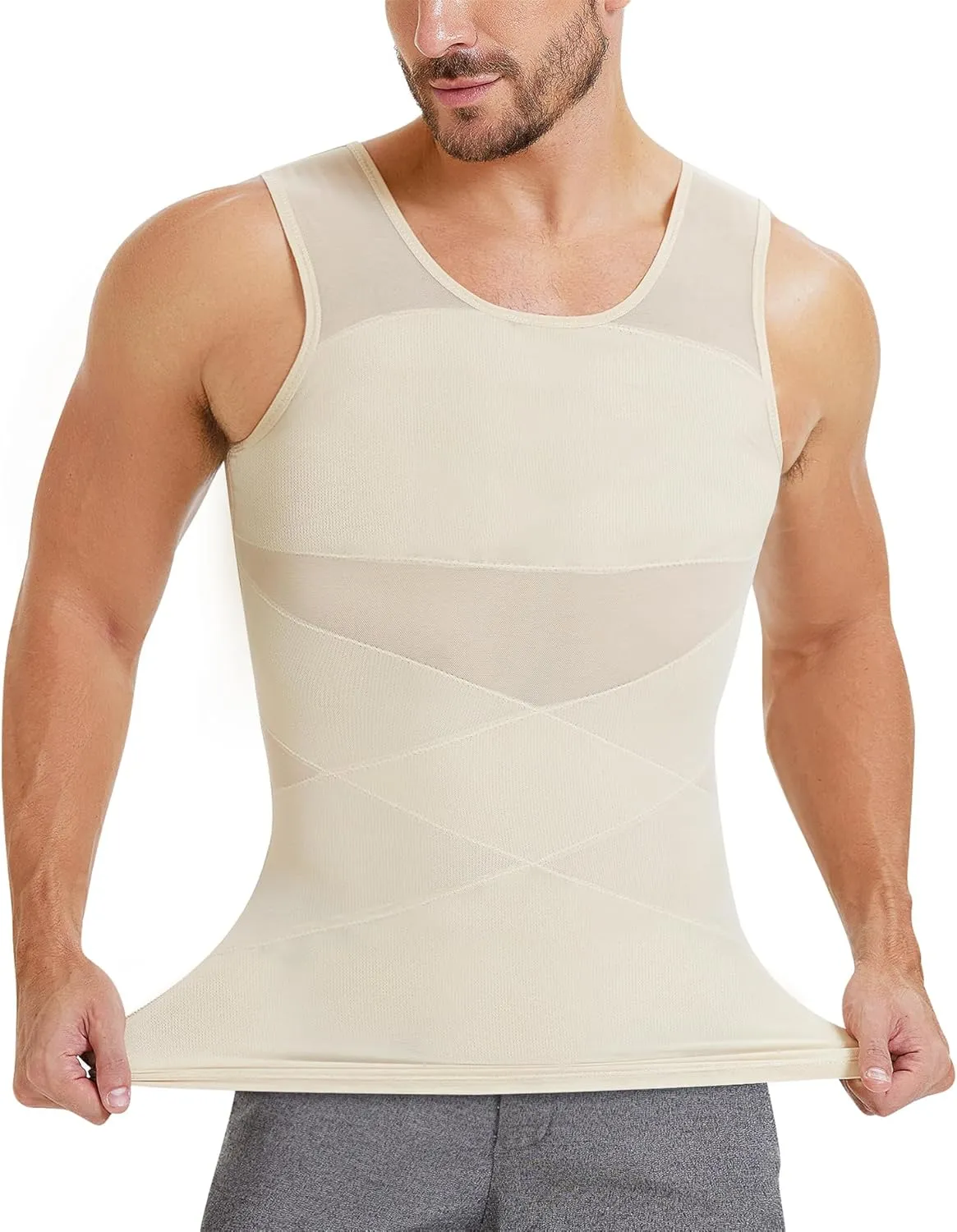 TAILONG Men's Compression Shirt for Body Shaper Slimming Vest Tight Tummy Underwear Tank Top