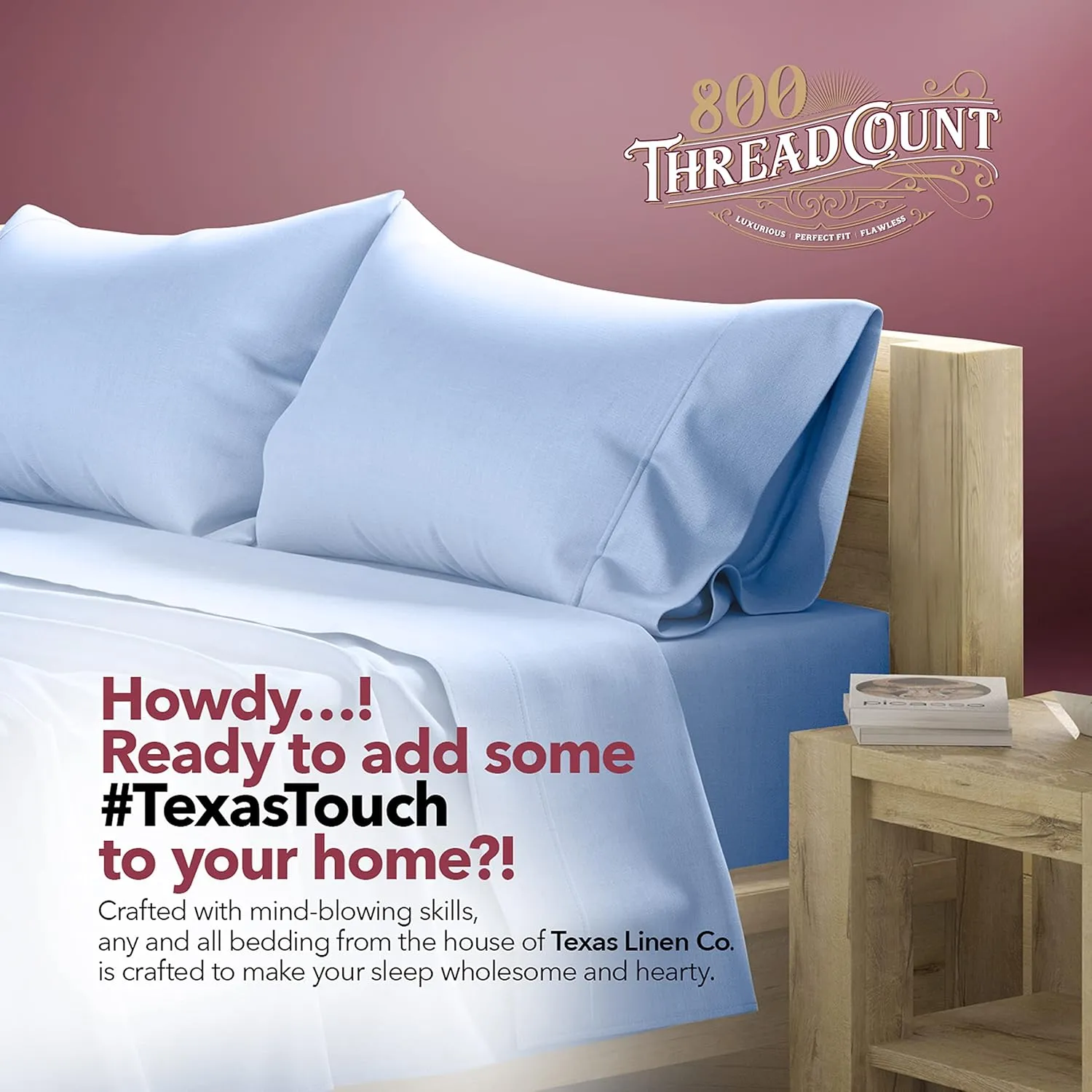 TEXAS LINEN CO. Egyptian Cotton Queen Sheet Set - 800 TC 4 PC Deep Blue Queen Bedsheet for Queen Size Bed, Luxury Hotel Sateen Sheets, Soft Cooling Sheets, 16" Deep Pocket (Fits Upto 18" Mattress)
