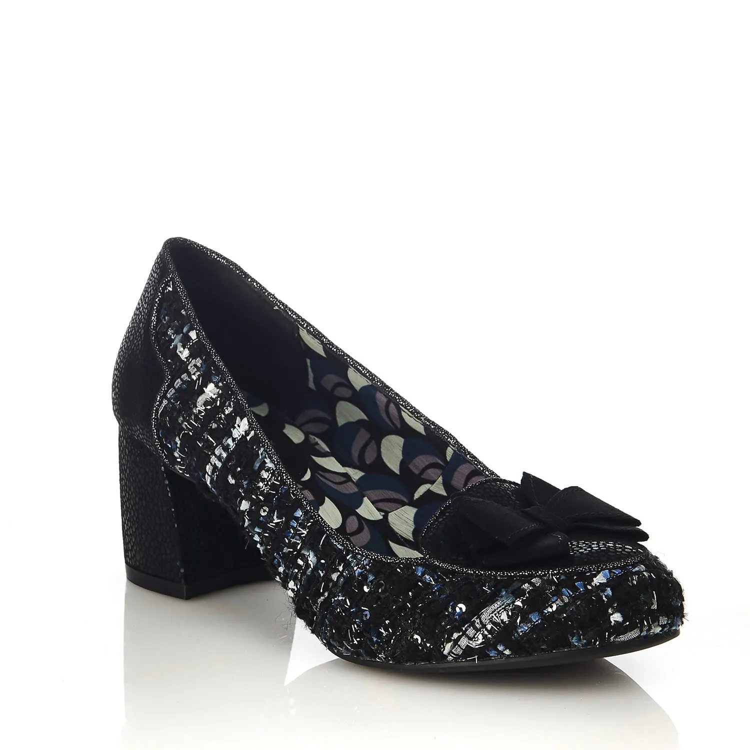 Thalia Black Tweed Low Heel Court Shoes by Ruby Shoo