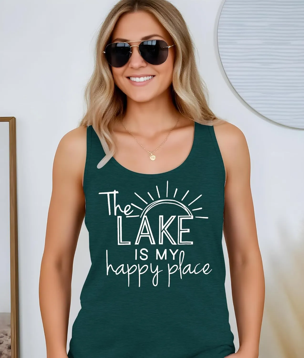The Lake is My Happy Place T Shirt Women Lake Graphic Summer Sleeveless Shirts