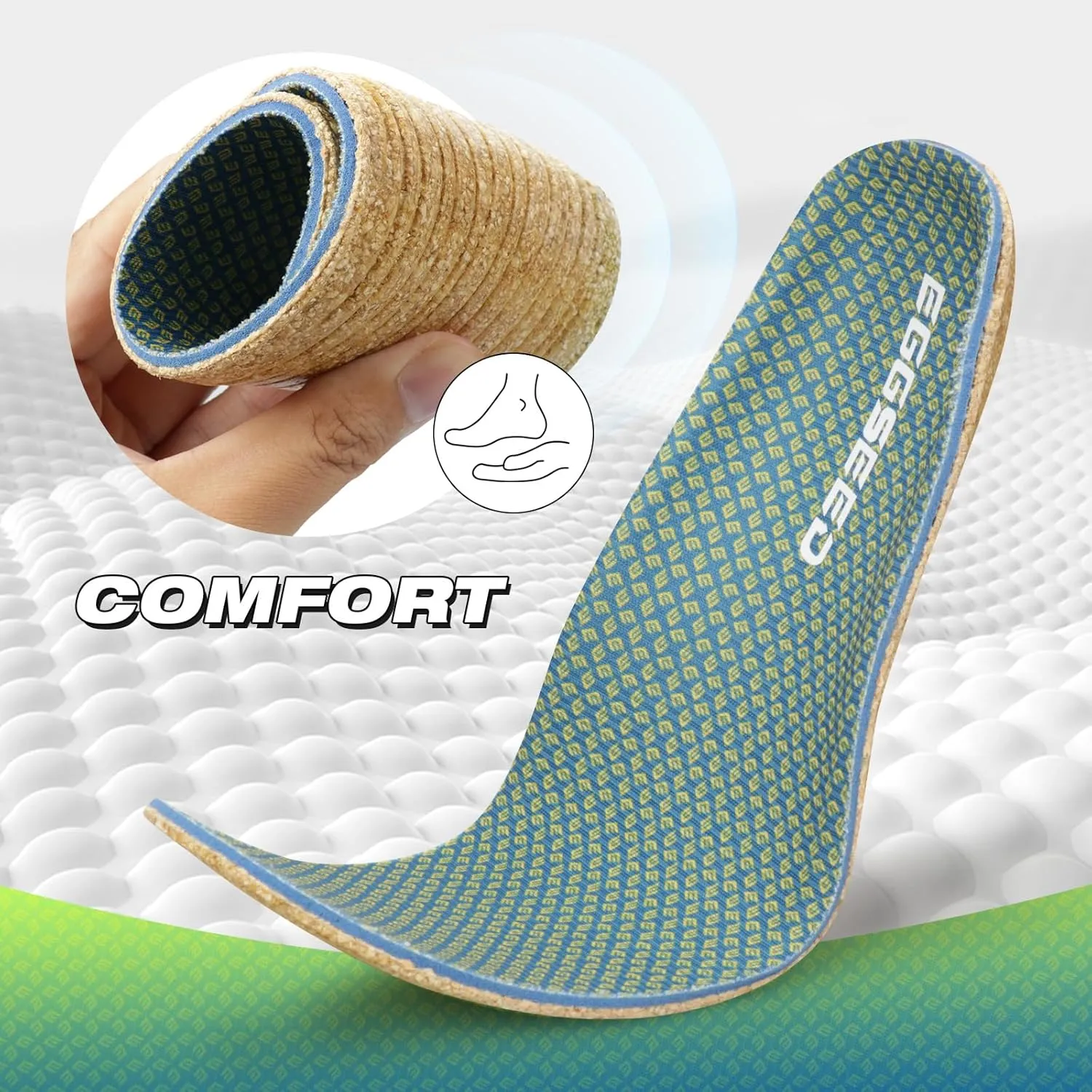 Thin Plantar Fasciitis Insoles, Arch Support Soft Breathable Cork Orthotic Shoe Inserts for Heel Pain Relief and Flat Foot, Anti Fatigue Work Insert （Men 12.5-14.5/Women 13.5-15.5）